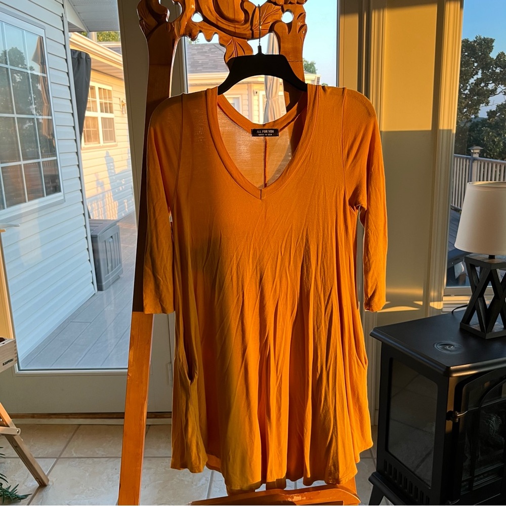 Mustard Yellow Mid-Sleeve Mini Dress